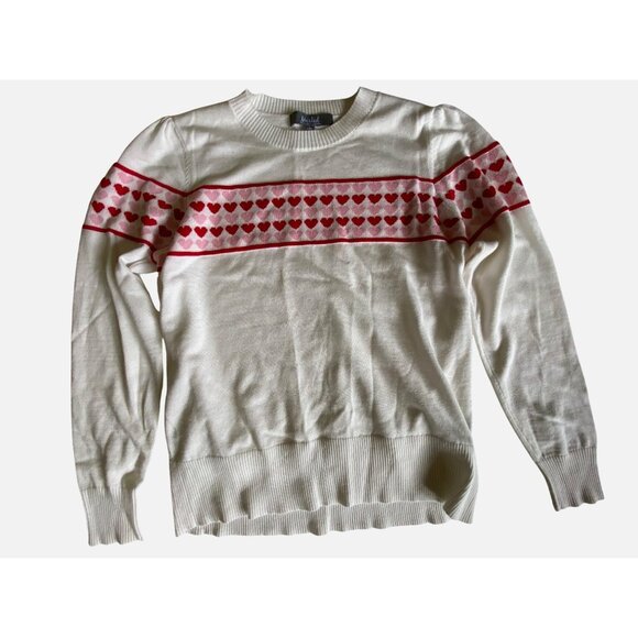 White Sweater With Red Hearts Medium Cute Feminine Preppy Love Y2K Valentine - Picture 1 of 5